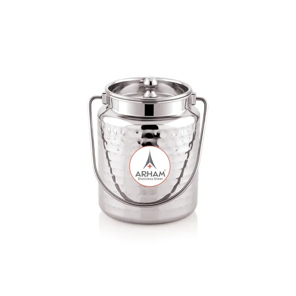 Stainless_Steel_Hammered_Barni,_Milk_Can,_Canister,_Container,_Utensils_For_Storing_Liquid_With_Inner_Lid