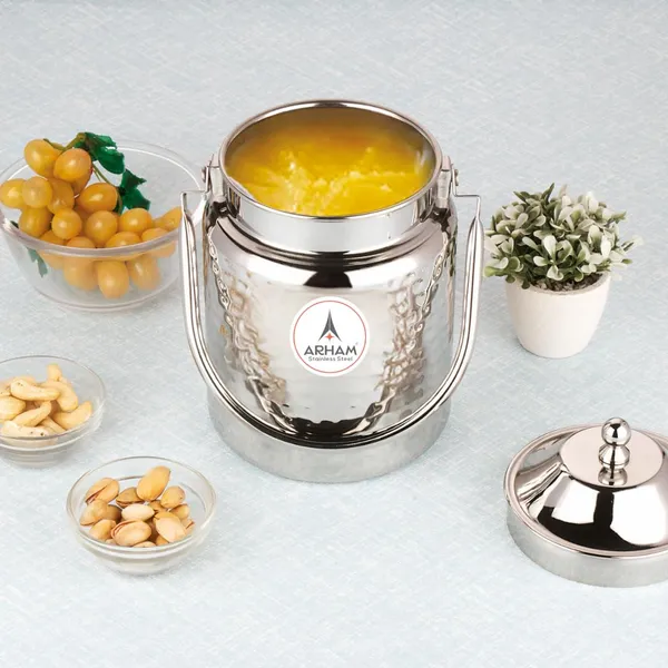 Stainless_Steel_Hammered_Heavy_Gauge_Pipe_Handle_With_Inner_Lid_Milk_Can,_Ghee_Container,_Can_For_Storing_Liquid