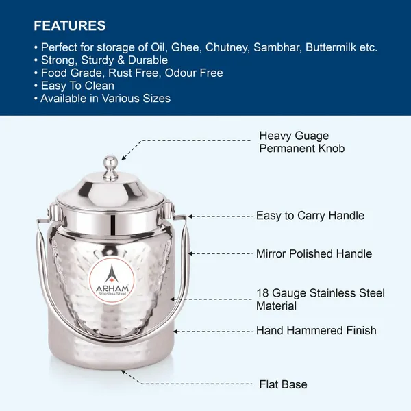 Stainless_Steel_Hammered_Heavy_Gauge_Pipe_Handle_With_Inner_Lid_Milk_Can,_Ghee_Container,_Can_For_Storing_Liquid