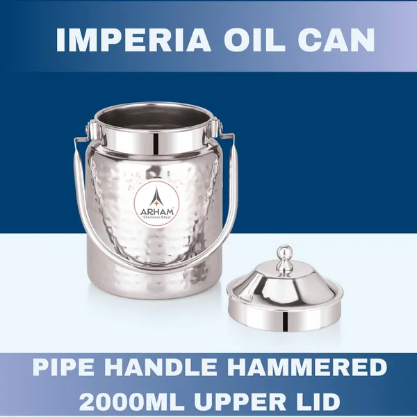 Stainless_Steel_Hammered_Heavy_Gauge_Pipe_Handle_With_Inner_Lid_Milk_Can,_Ghee_Container,_Can_For_Storing_Liquid