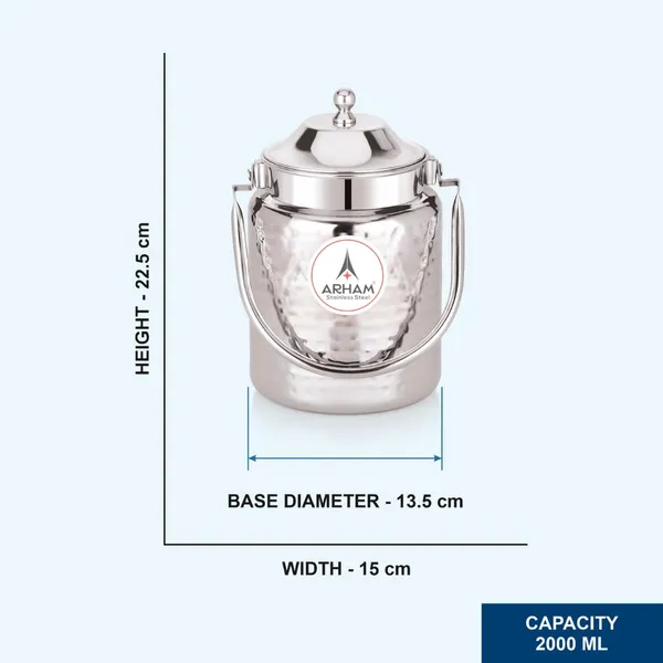Stainless_Steel_Hammered_Heavy_Gauge_Pipe_Handle_With_Inner_Lid_Milk_Can,_Ghee_Container,_Can_For_Storing_Liquid