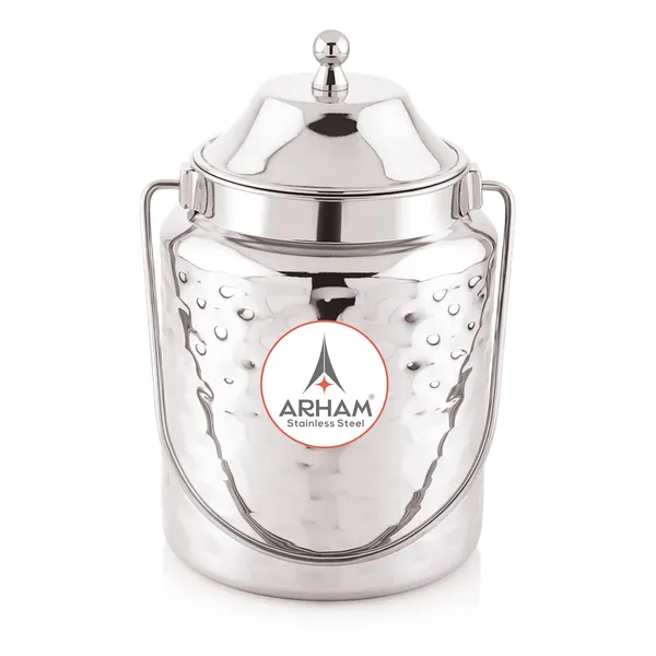 Stainless_Steel_Hammered_Heavy_Gauge_Akhand_(Jointless)_Barni,_Milk_Can,_Ghee_Container,_Can_For_Storing_Liquid_(With_Upper_Lid)