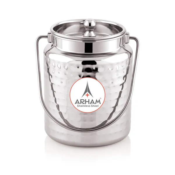 Stainless_Steel_Hammered_Barni,_Milk_Can,_Canister,_Container,_Utensils_For_Storing_Liquid_With_Inner_Lid