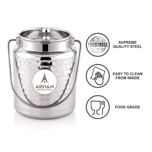 Stainless_Steel_Hammered_Barni,_Milk_Can,_Canister,_Container,_Utensils_For_Storing_Liquid_With_Inner_Lid