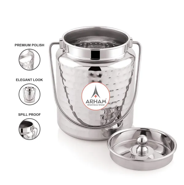 Stainless_Steel_Hammered_Barni,_Milk_Can,_Canister,_Container,_Utensils_For_Storing_Liquid_With_Inner_Lid