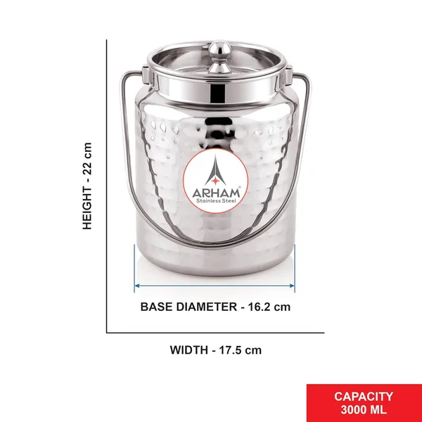 Stainless_Steel_Hammered_Barni,_Milk_Can,_Canister,_Container,_Utensils_For_Storing_Liquid_With_Inner_Lid
