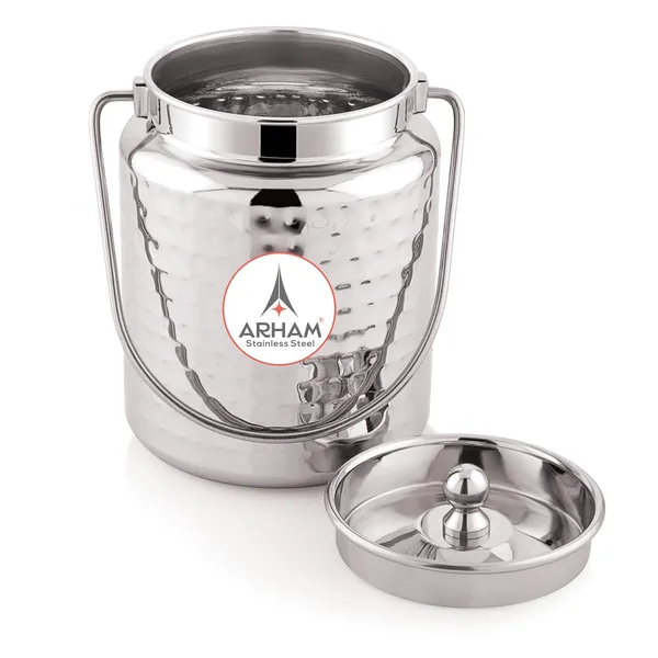 Stainless_Steel_Hammered_Barni,_Milk_Can,_Canister,_Container,_Utensils_For_Storing_Liquid_With_Inner_Lid