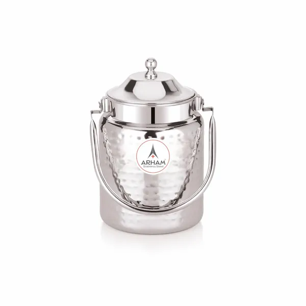Stainless_Steel_Hammered_Heavy_Gauge_Pipe_Handle_With_Inner_Lid_Milk_Can,_Ghee_Container,_Can_For_Storing_Liquid