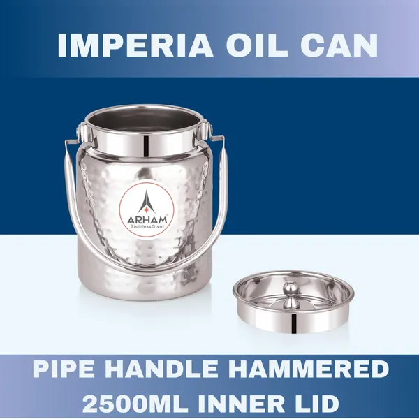 Stainless_Steel_Imperia_Heavy_Gauge_Hammered_Oil_Can_Pipe_Handle_With_Inner_Lid,_Ghee_Container,_Can_For_Storing_Liquid