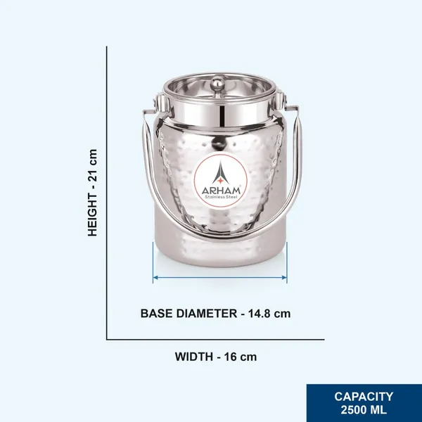 Stainless_Steel_Imperia_Heavy_Gauge_Hammered_Oil_Can_Pipe_Handle_With_Inner_Lid,_Ghee_Container,_Can_For_Storing_Liquid