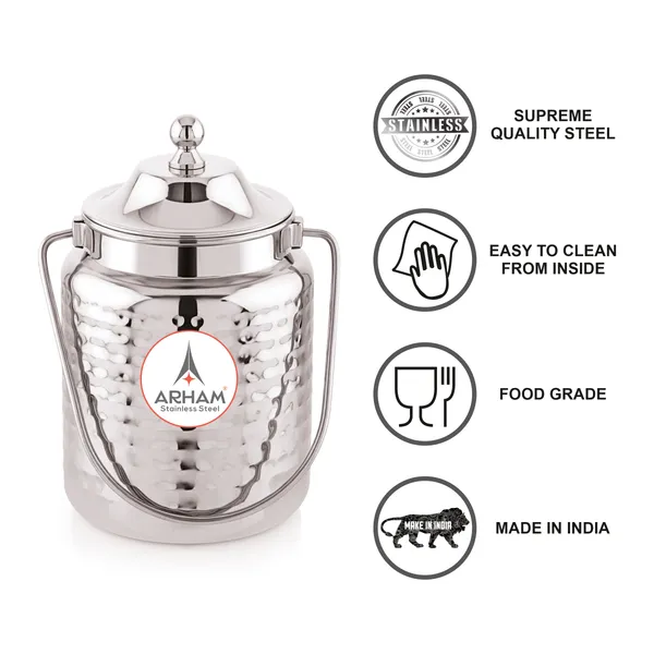 Stainless_Steel_Hammered_Heavy_Gauge_Akhand_(Jointless)_Barni,_Milk_Can,_Ghee_Container,_Can_For_Storing_Liquid_(With_Upper_Lid)