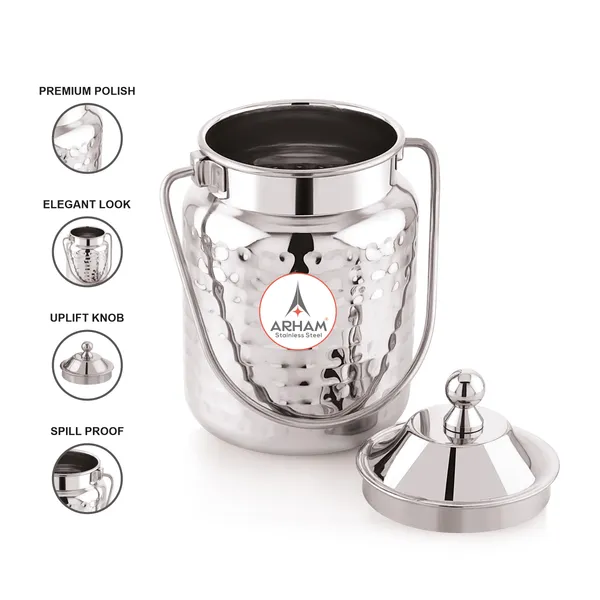 Stainless_Steel_Hammered_Heavy_Gauge_Akhand_(Jointless)_Barni,_Milk_Can,_Ghee_Container,_Can_For_Storing_Liquid_(With_Upper_Lid)