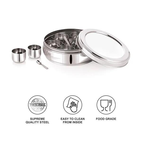 Stainless_Steel_Premium_Orange_Shape_Masala_(Spice)_Box_With_7_Containers_And_Small_Polish_Spoon_&_Plain_Lid