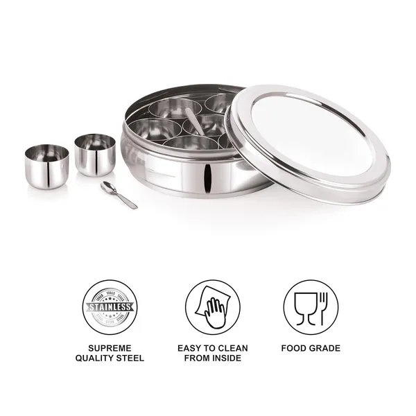 Stainless_Steel_Premium_Orange_Shape_Masala_(Spice)_Box_With_7_Containers_And_Small_Polish_Spoon_&_Plain_Lid
