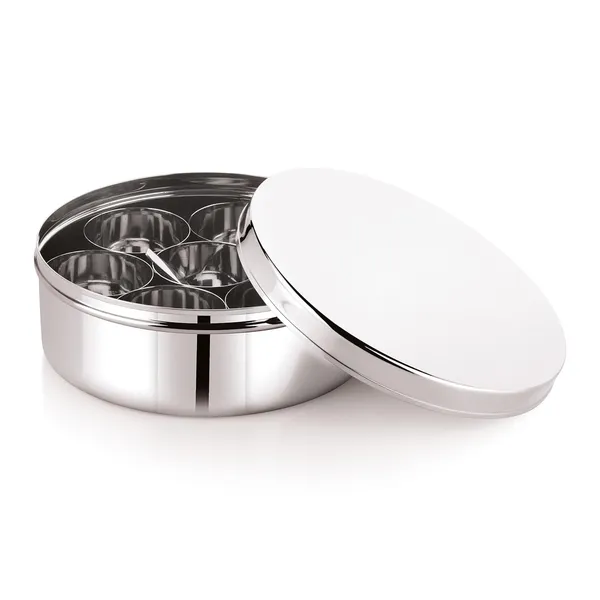 Stainless_Steel_Premium_Orange_Shape_Masala_(Spice)_Box_With_7_Containers_And_Small_Polish_Spoon_&_Plain_Lid