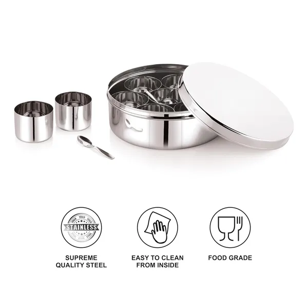 Stainless_Steel_Premium_Orange_Shape_Masala_(Spice)_Box_With_7_Containers_And_Small_Polish_Spoon_&_Plain_Lid