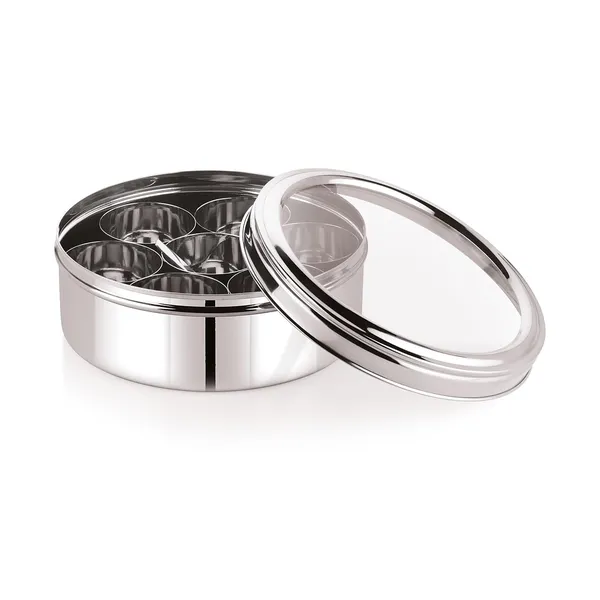 Stainless_Steel_Premium_Sober_Shape_Masala_(Spice)_Box_With_7_Containers_And_Small_Polish_Spoon_&_Top_See_Through_Lid
