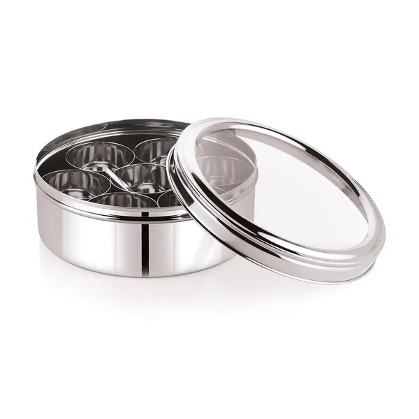 Stainless_Steel_Premium_Sober_Shape_Masala_(Spice)_Box_With_7_Containers_And_Small_Polish_Spoon_&_Top_See_Through_Lid