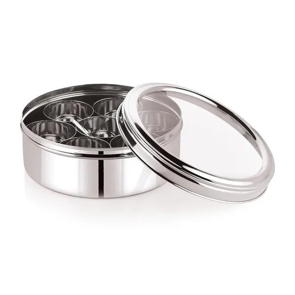 Stainless_Steel_Premium_Sober_Shape_Masala_(Spice)_Box_With_7_Containers_And_Small_Polish_Spoon_&_Top_See_Through_Lid