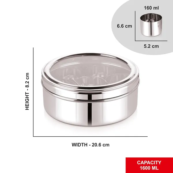 Stainless_Steel_Premium_Sober_Shape_Masala_(Spice)_Box_With_7_Containers_And_Small_Polish_Spoon_&_Top_See_Through_Lid