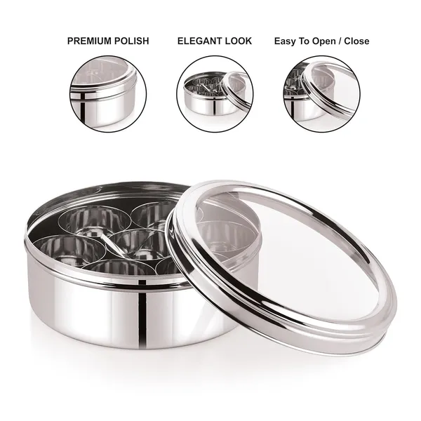 Stainless_Steel_Premium_Sober_Shape_Masala_(Spice)_Box_With_7_Containers_And_Small_Polish_Spoon_&_Top_See_Through_Lid