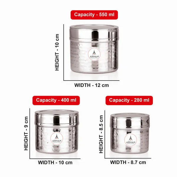 Stainless_Steel_Hammered_Premium_Mini_Storage_Containers_(Pack_Of_3)_(550_Ml_|_400_Ml_|_280_Ml)