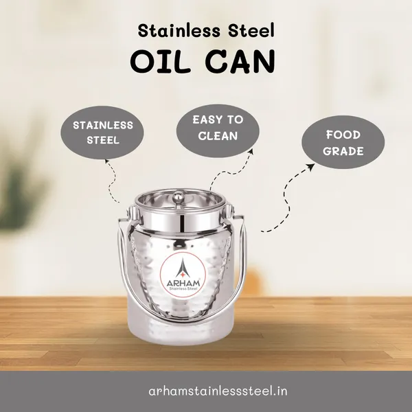 Stainless_Steel_Imperia_Heavy_Gauge_Hammered_Oil_Can_Pipe_Handle_With_Inner_Lid,_Ghee_Container,_Can_For_Storing_Liquid