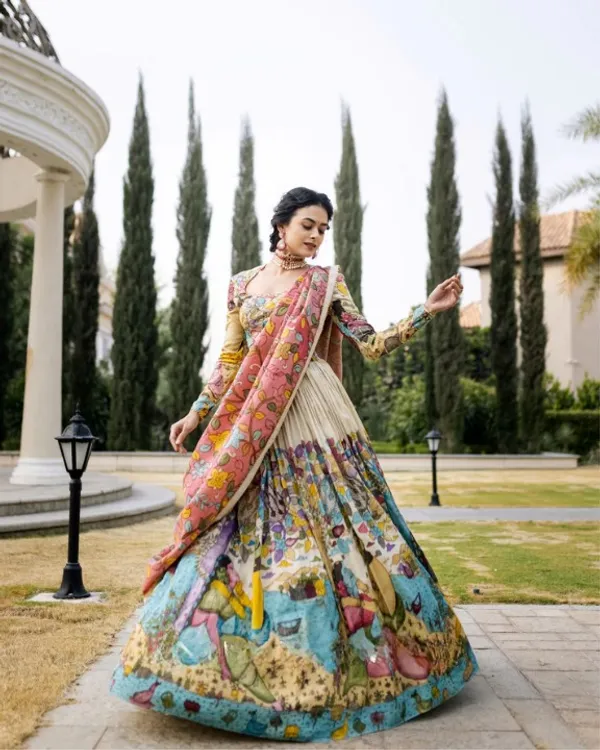 Kalamkari_Print_With_Hand_Work_Fully_Stitched_Lehenga_Choli