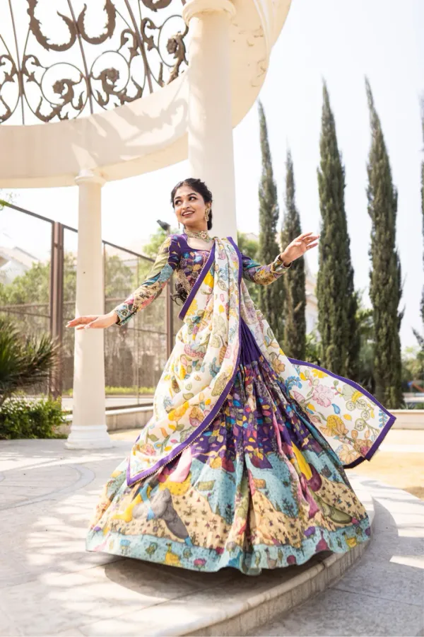 Kalamkari Print With Foil Work Lehenga Choli