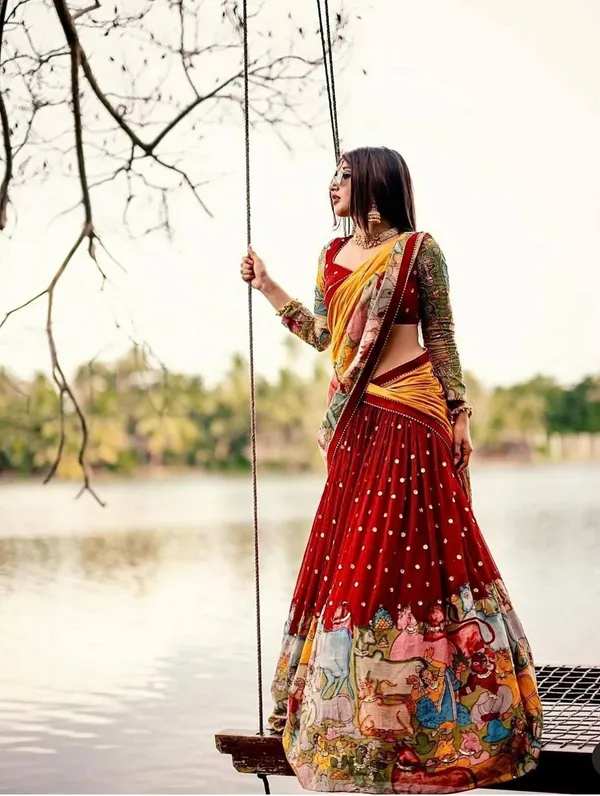 Red_Timeless_Kalamkari_Print_Lehenga_Choli_With_Dupatta_Set