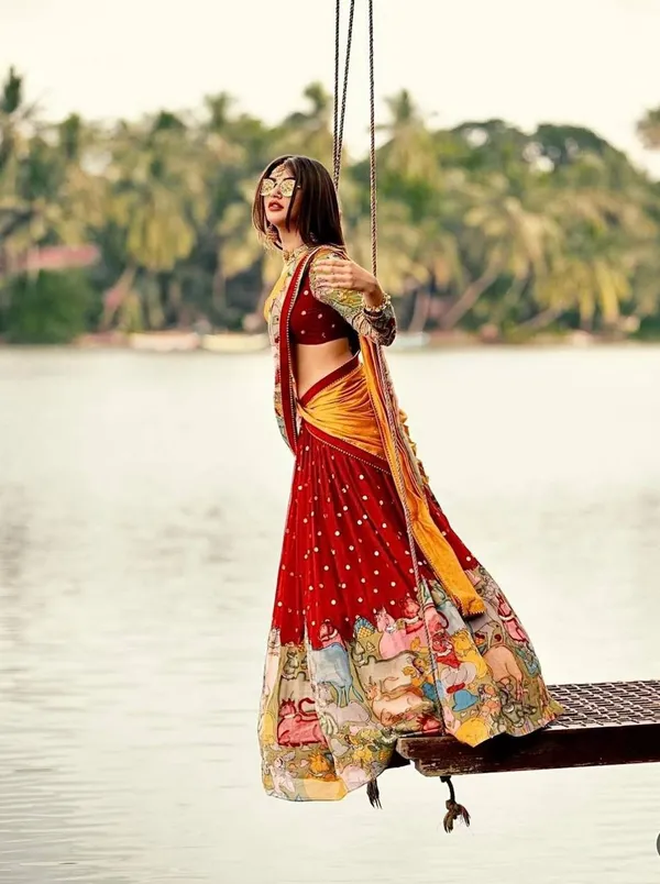 Red_Timeless_Kalamkari_Print_Lehenga_Choli_With_Dupatta_Set