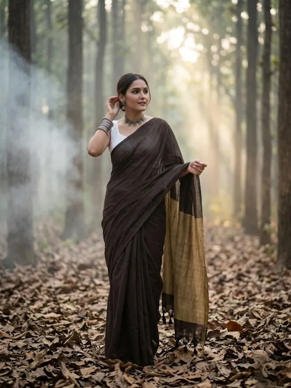 Earthloom_Handdyed_Khadi_Cotton_Saree_Earthy_Brown