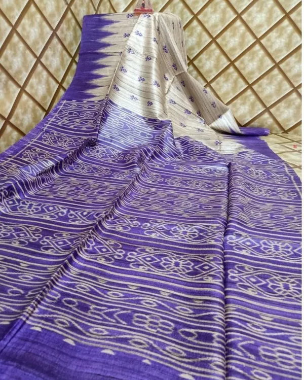 Silkmark_Tussar_Gorgeous_Madhubani_Biege_&_Blue_Saree
