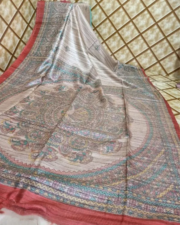 Silkmark_Tussar_Misty_Madhubani_Beige_Saree