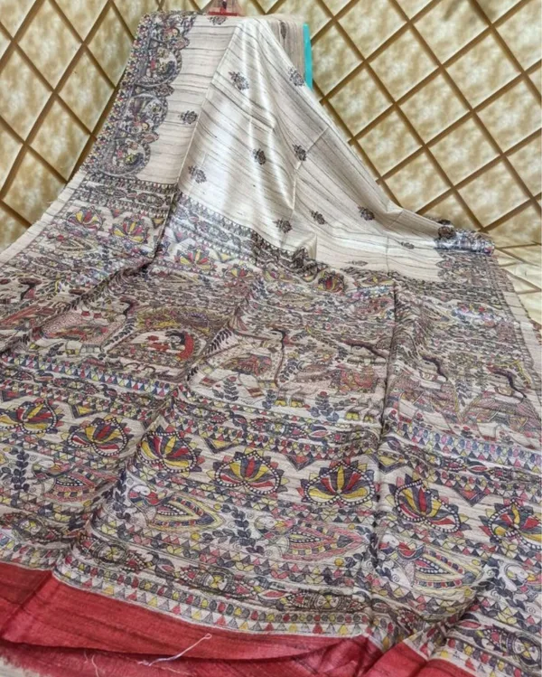 Silkmark_Tussar_Quaint_Madhubani_Beige_Saree