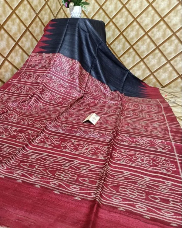 Silkmark_Tussar_Glowing_Blockprint_Black_&_Red_Saree