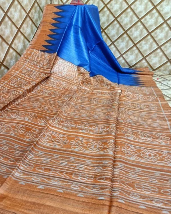 Silkmark_Tussar_Poised_Madhubani_Blue_&_Brown_Saree