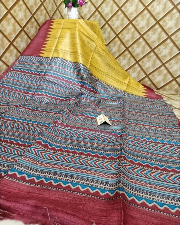 Silkmark_Tussar_Precious_Blockprint_Yellow_&_Red_Saree