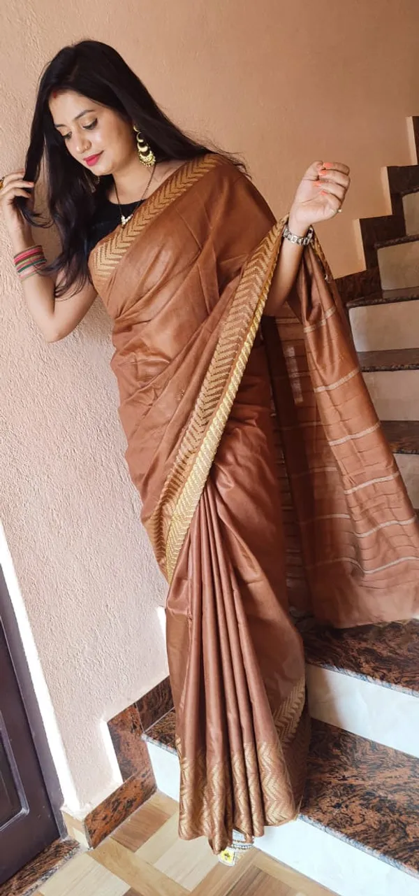 Joyful_Chanderi_Silk_Brown_Saree