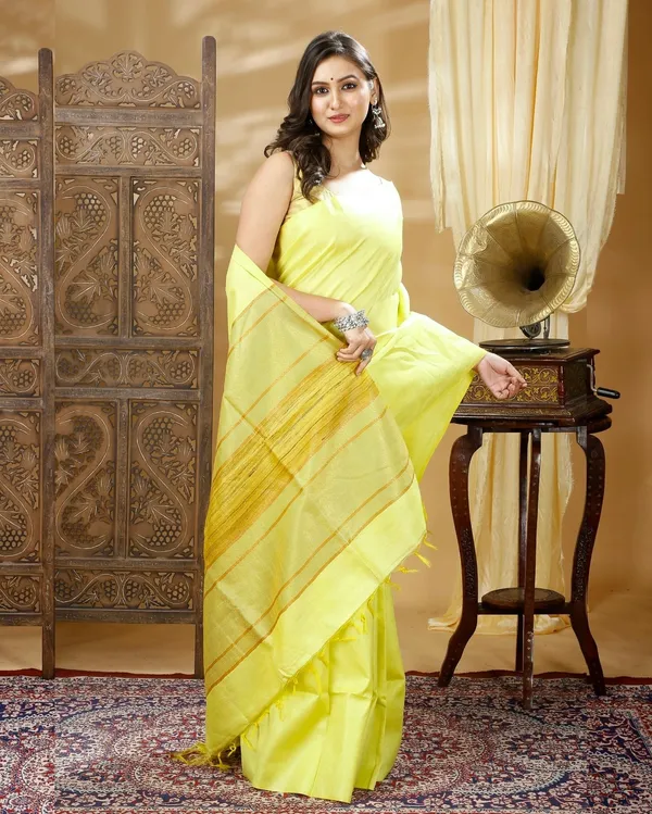 Silkmark_Precious_Pure_Eri_Tussar_Silk_Lemon_Yellow_Saree