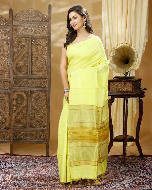 Silkmark_Precious_Pure_Eri_Tussar_Silk_Lemon_Yellow_Saree