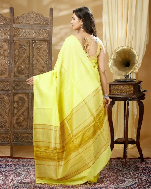 Silkmark_Precious_Pure_Eri_Tussar_Silk_Lemon_Yellow_Saree