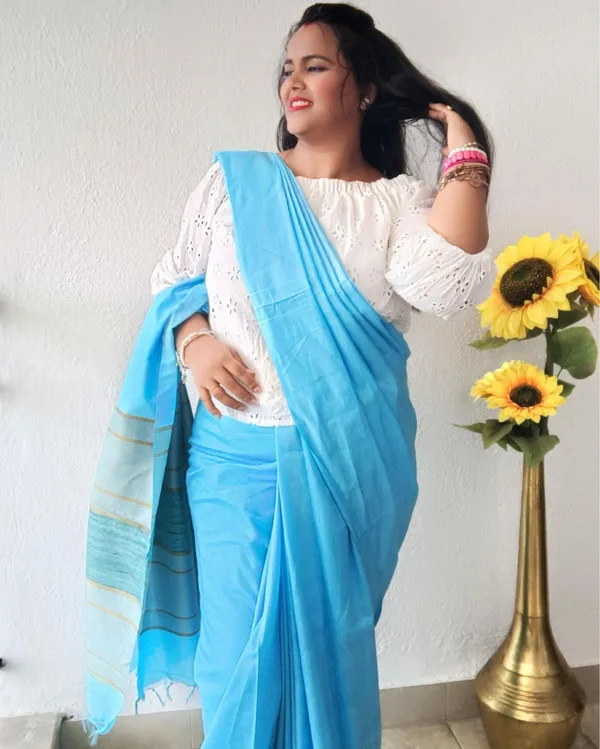 Silkmark_Blissful_Pure_Eri_Tussar_Silk_Blue_Saree