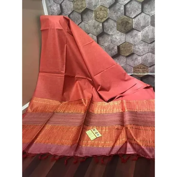 Silkmark_Graceful_Pure_Eri_Tussar_Silk_Orange_Saree