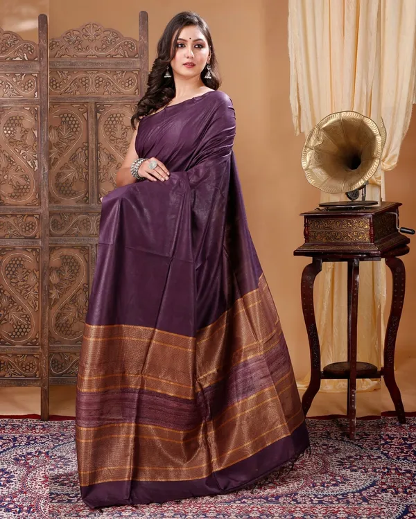 Silkmark_Striking_Pure_Eri_Tussar_Silk_Purple_Saree
