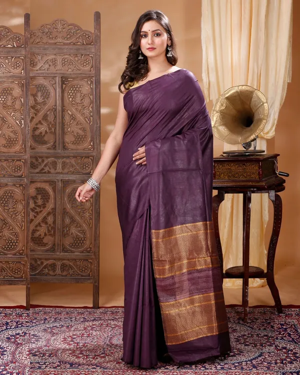 Silkmark_Striking_Pure_Eri_Tussar_Silk_Purple_Saree
