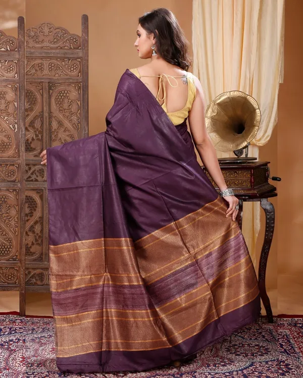Silkmark_Striking_Pure_Eri_Tussar_Silk_Purple_Saree