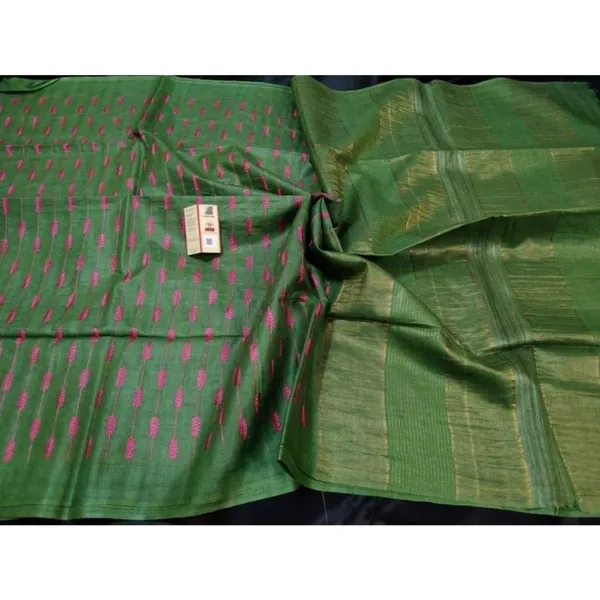 Silkmark_Timeless_Eri_Tussar_Silk_Embroidered_Green_Saree