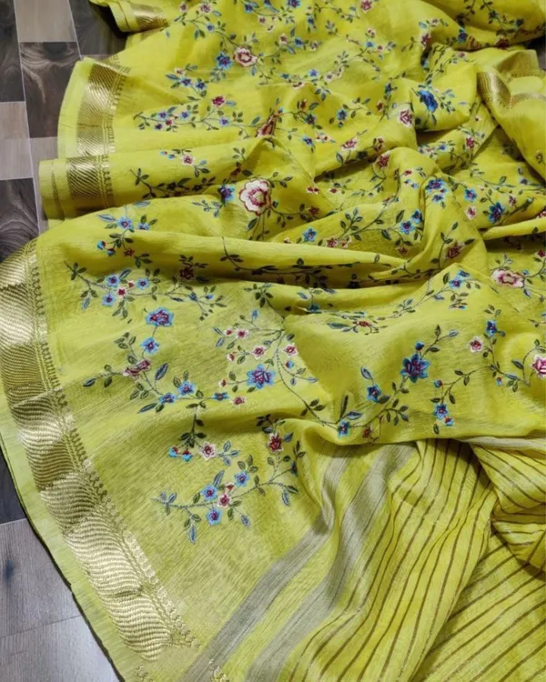 Enchanting_Silk_Linen_Embroidered_Handloom_Yellow_Saree