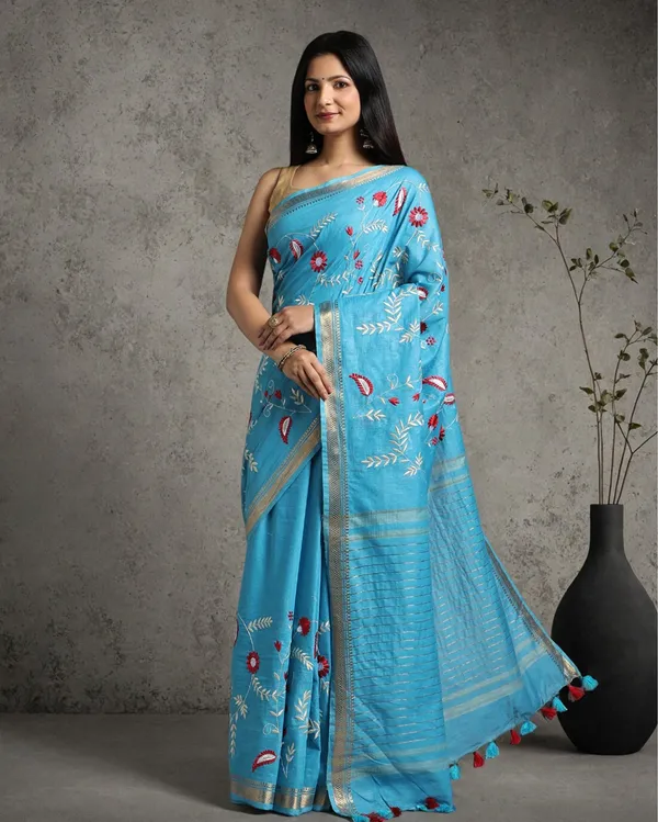 Fanciful_Silk_Linen_Embroidered_Handloom_Blue_Saree